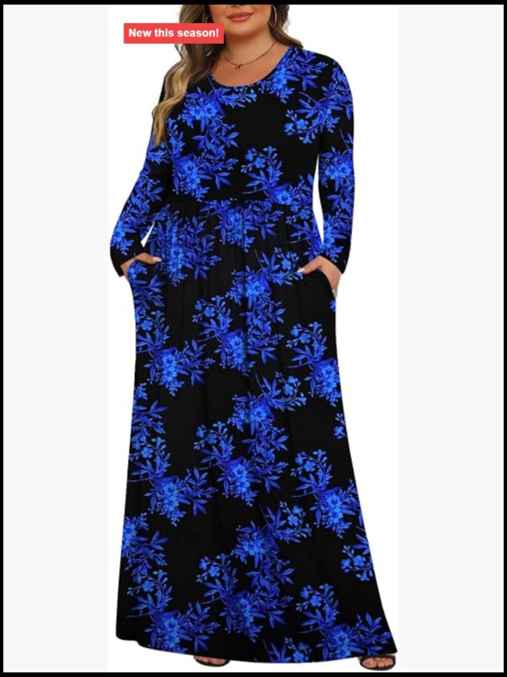 Plus Size Maxi Dress Long Sleeve with Pockets Casual Maternity
